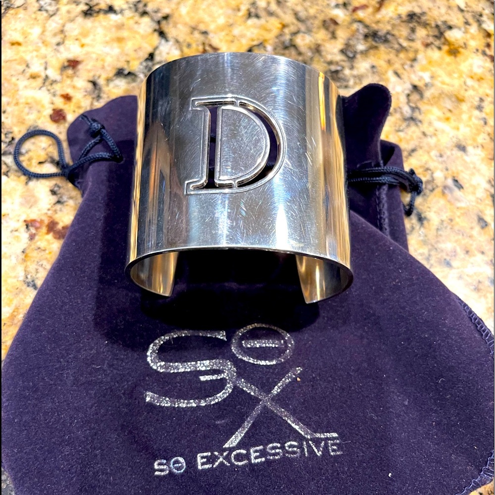 Rustic Cuff "D" Silver plated/pewter bracelet 21/2 W